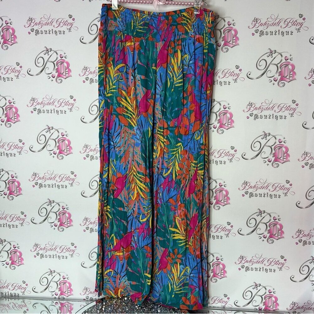 Kona Sol pants wide leg flare plants 🌱 flower rainbow Multicolor Tropical Pants